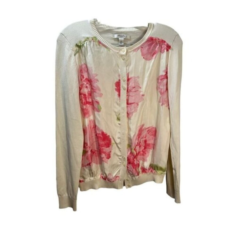 NWOT Liz‎ Claiborne Knit Floral Sweater Cardigan Small